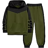 Doumlop Boys Clothes Long Sleeve Hoodie and Pants Color Block Sweatsuits 2 Piece Boy Fall Winter Outfits Set 5-10T