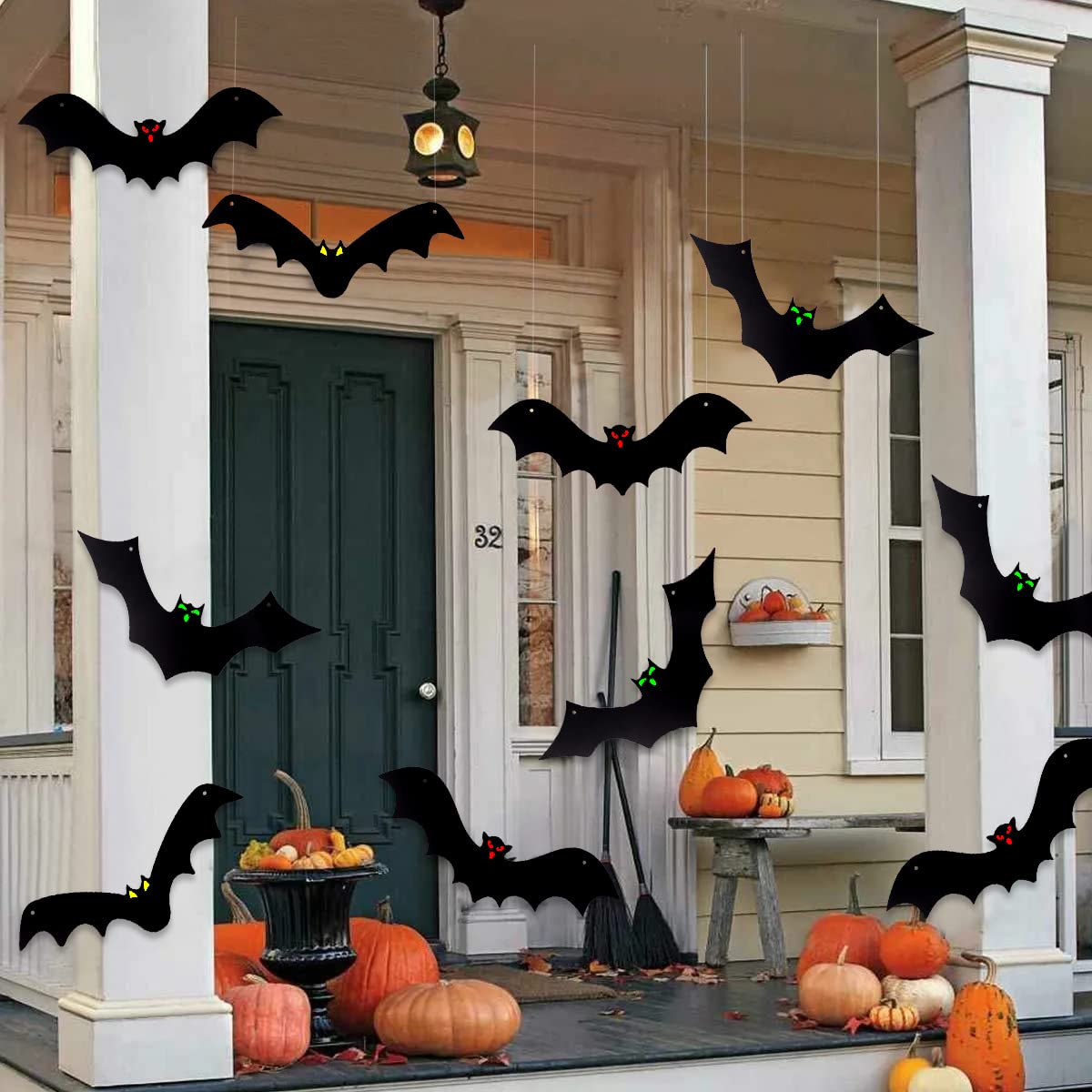 YUJUN Halloween Hanging Bats 12 Pieces 3D Realistic