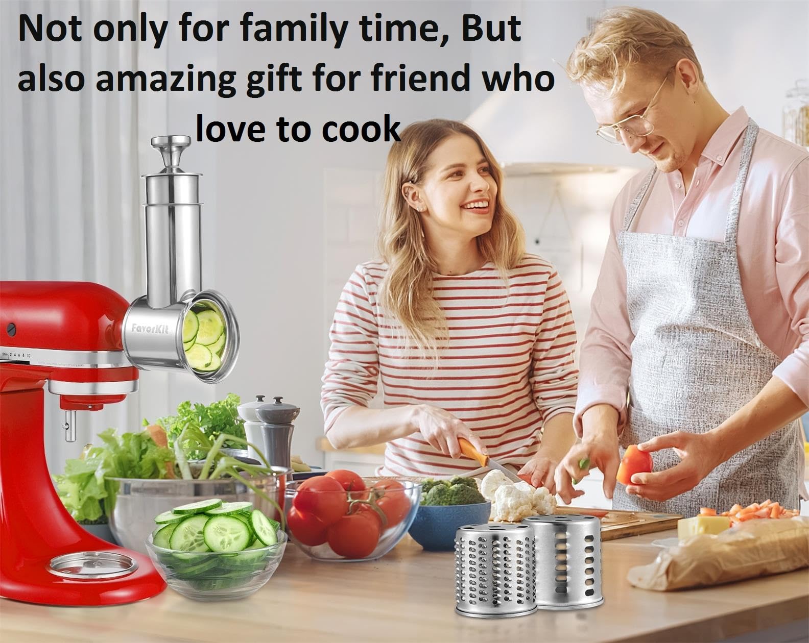 Slicer Shredder Attachment for KitchenAid Mixers, Stainless Steel Cheese Grater Salad Maker Accessories with 3 Cutting Blades,Dishwasher Safe!