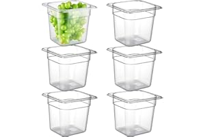 CURTA 6-Pack 1/6 Size 6" Deep NSF Polycarbonate Food Pans | Dishwasher & Freezer Safe Clear Container for Prep Tables, Buffet, Salad Bar, Commercial & Home Kitchen