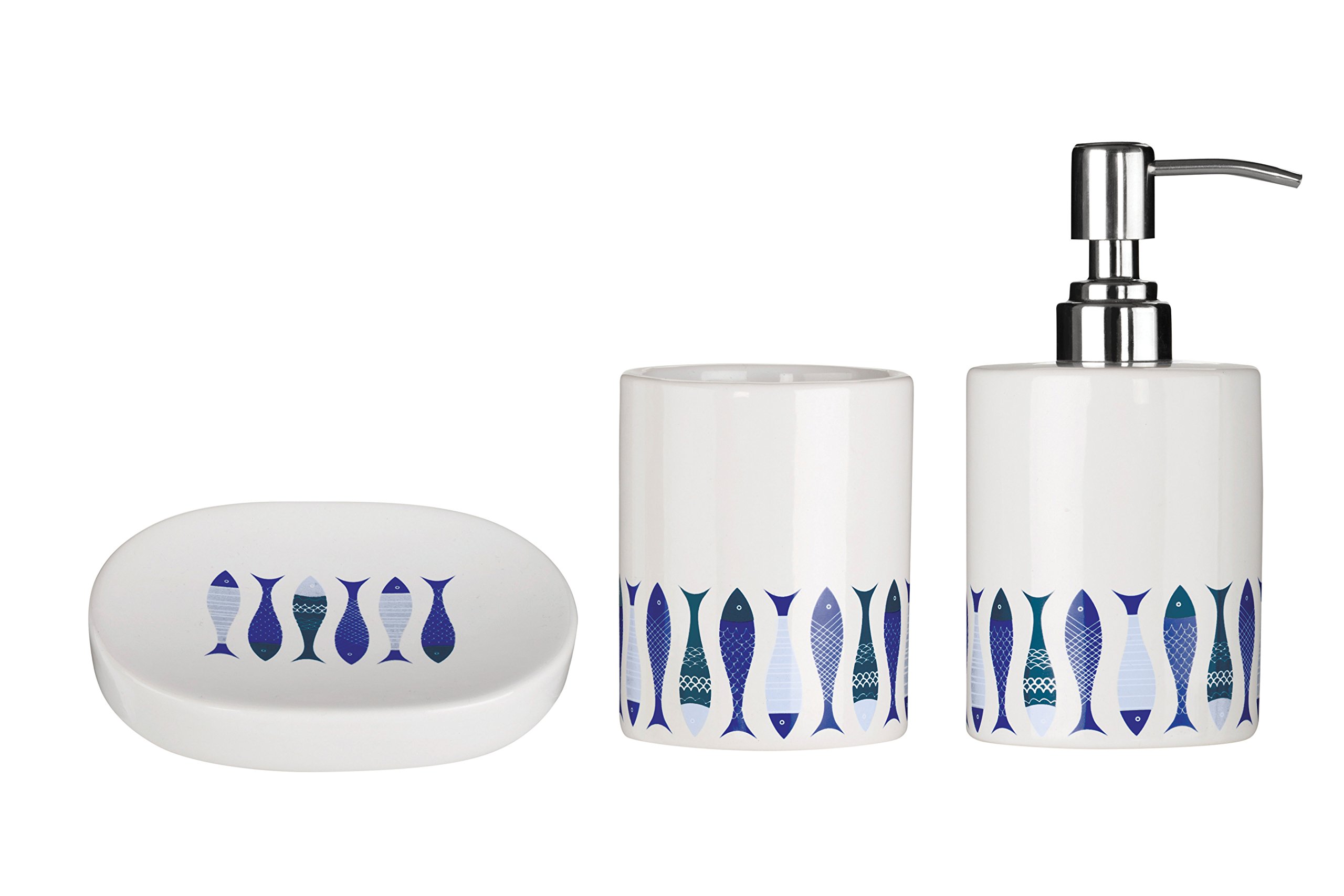 Premier Housewares Pisces Bathroom Set, White/Blue, 3-Piece
