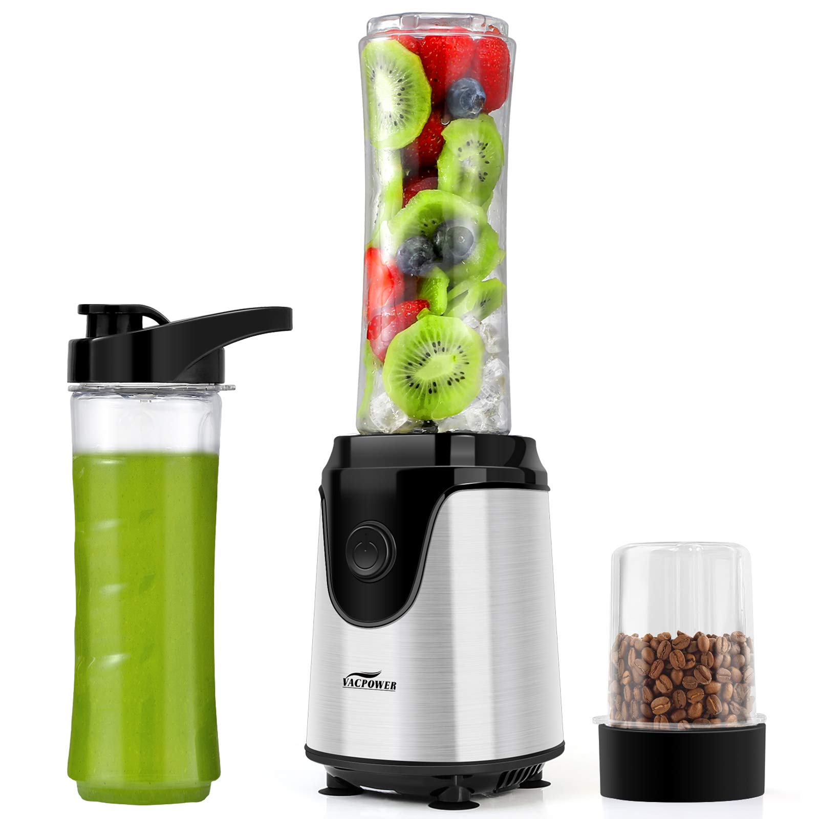Blender, Vacpower Smoothie Blender with 2 x 600ml Travel Bottles, BPA Free, Smoothie Maker for Fruits, Shakes, Vegetable and Baby Food, 25,000rpm