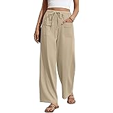 Bsubseach Wide Leg Pants Woman Cotton Linen Palazzo Pants for Women Flowy Beach Summer Casual Trousers with Pockets