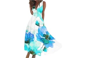GENERIC Maxi Dresses for Women 2024 Floral Cute Sleeveless Elegant Summer Dresses V Neck Flowy Long Dress Trendy Wedding Guest Dress