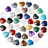 NUKAYAI 40 PCS Heart Crystals Valentine Trinket Gemstones Love Shaped Hearts Rose Quartz Amethyst Set Wholesale Worry Stone Reiki Healing Crystal Cute Bulk Meditation Valentine's Day Gifts for Women