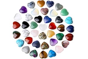 NUKAYAI 40 PCS 0.8 inch Heart Shaped Crystals Heart Stones Love Cute Tiny Trinket Gemstones Rose Quartz Amethyst Set Wholesale Reiki Healing Crystal Worry Stone Bulk Valentines Gifts for Women