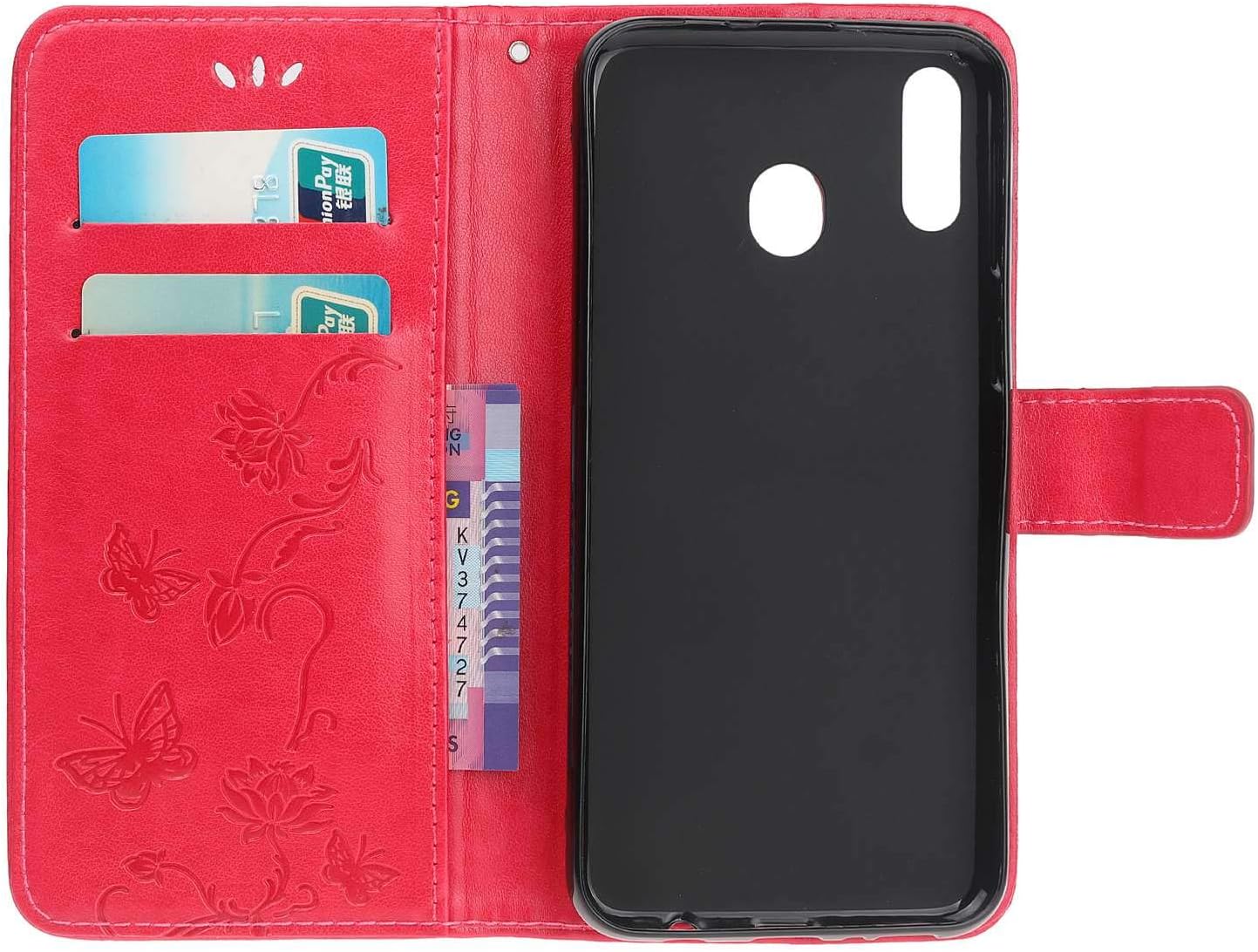 Reevermap Samsung Galaxy A20E Case Flip Cover Premium PU Leather Wallet Lotus Butterfly Embossed Magnet Closure Card Slot Holder Stand Silicone Bumper Shockproof Case for Samsung Galaxy A20E Rose Pink - Image 5