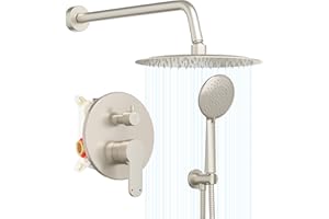 Gabrylly Shower System, Shower Faucet Set with Pressure Balance Shower Valve, 10" Rain Shower Heads with Handheld Spray, Wall Mounted Shower Fixtures, High Pressure Shower Head Set, Brushed Nickel