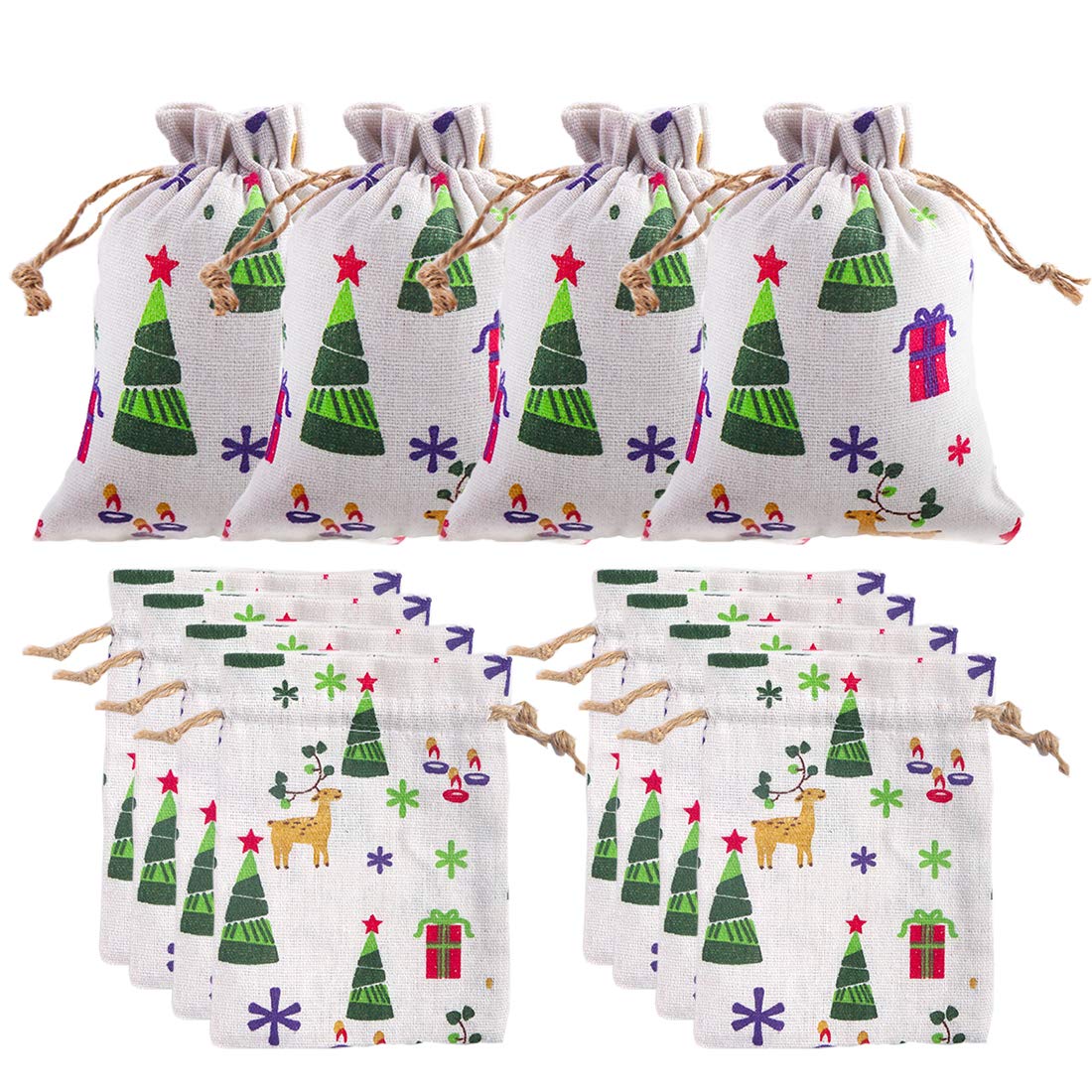VEYLIN Christmas Hessian Bags, 12 Xmas Burlap Jute Gift Bag with Drawstring for Christmas Party Advent Calendar Decoration (style 3)