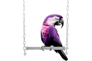 AXOMPLX Stainless Steel Large Bird Swing, Hanging Heavy Duty Parrot Swings Perches Stand Toys with Bell, Claw Grinding Cage T