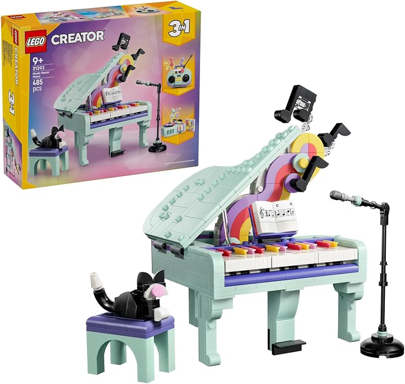 Creator 3en1 Piano Musical Decorativo con Gato de Juguete - Transformable en Radio Retro o Tocadiscos Vintage - Decoración de la Habitación Infantil - Regalo para Niñas y Niños de 9+ Años - 31392