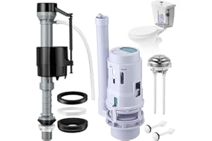 Saillong 1 Pack Universal Toilet Tank Replacement Kit, Include Dual Flush Valve with Push Button, Toilet Fill Valve, Bowl Gasket and Plastic Bolts, Tank Parts Replacement for 2-Piece (3 Inch)