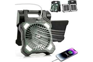 Ninonly Solar Powered Camping Fan, 22000mAh Portable Camping Fan for Tent with LED Light, 5 Timer Settings & 5 Speeds, Rechar