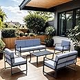 DIYART 7-Seater Aluminum Patio Furniture Set, 5 Pieces Patio Conversation Set, Outdoor Seating Set with 5 Inch Cushion, Patio Furniture for Pool, Garden, Balcony，Grey