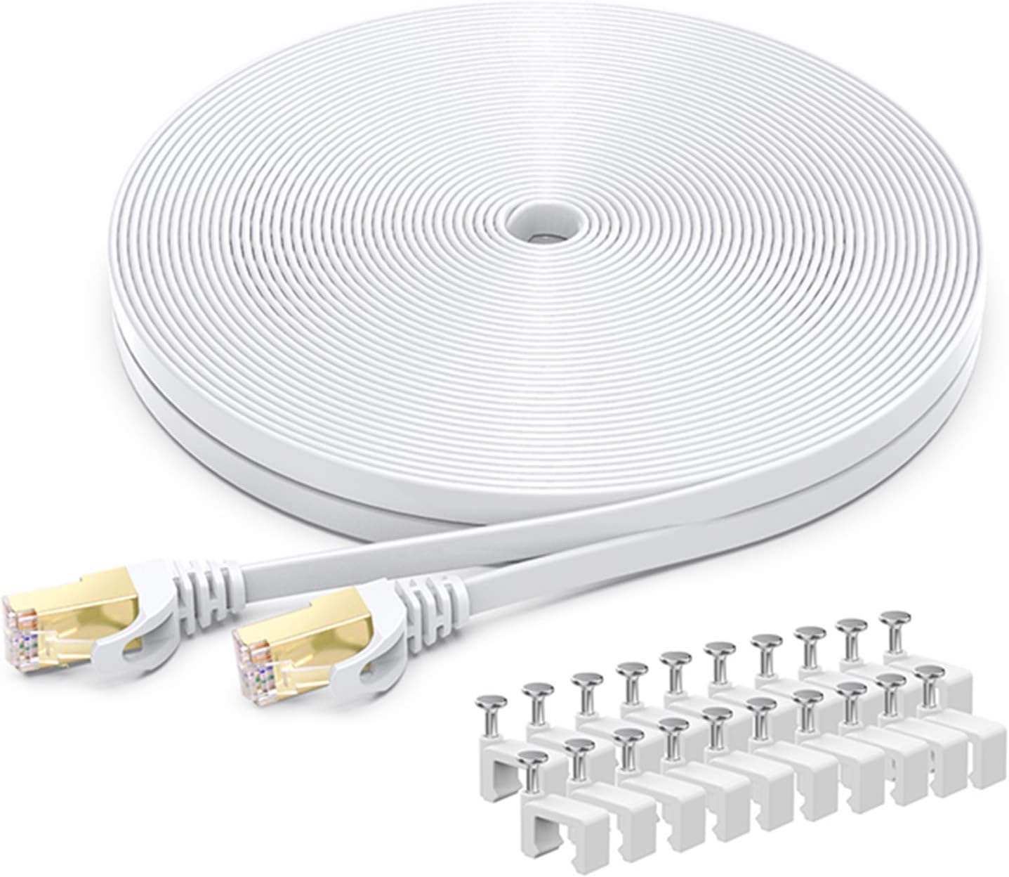 Ethernet Cable Cat 7 100ft White Shielded Cat7 Solid Ethernet Patch Cord Fastest Internet RJ45 Higher Speed Than Cat 5e Cat6 Network (100 ft White)