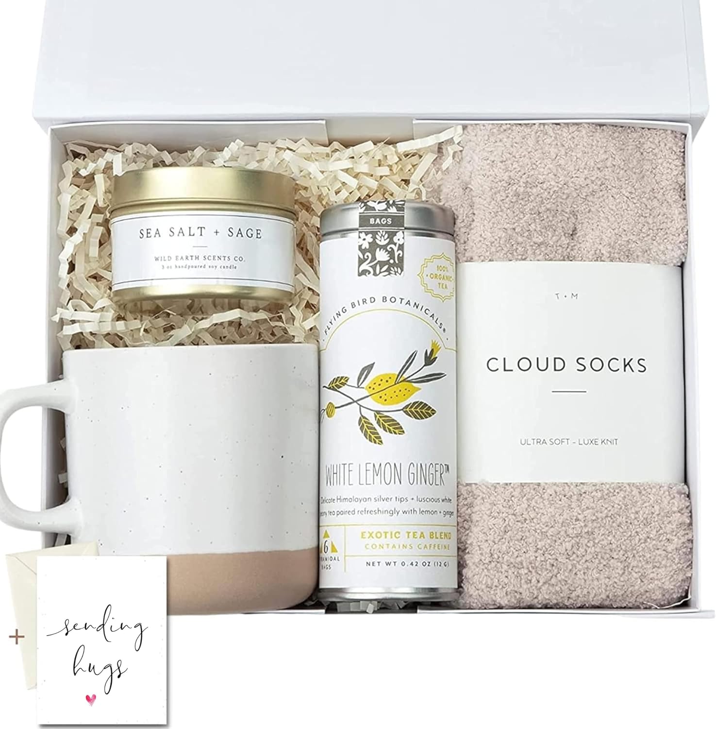 Candles & Holders - Unboxme Get Well Gift Box - USDA Organic Get Well Soon Self Care Package for Women I Fluffy Socks, Mug, Lemon & Ginger Tea Set, Sea Salt, Sage Scented Candle, Sending Hugs Card I Feel Better Basket