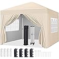 Yaheetech 10x10 Pop Up Canopy with 4 Removable Sidewalls, Portable Enclosed Instant Tent, Waterproof Outdoor Tent, Beach Sun Shelter with 4 Sandbags, 12 Stakes & 4 Ropes, Beige