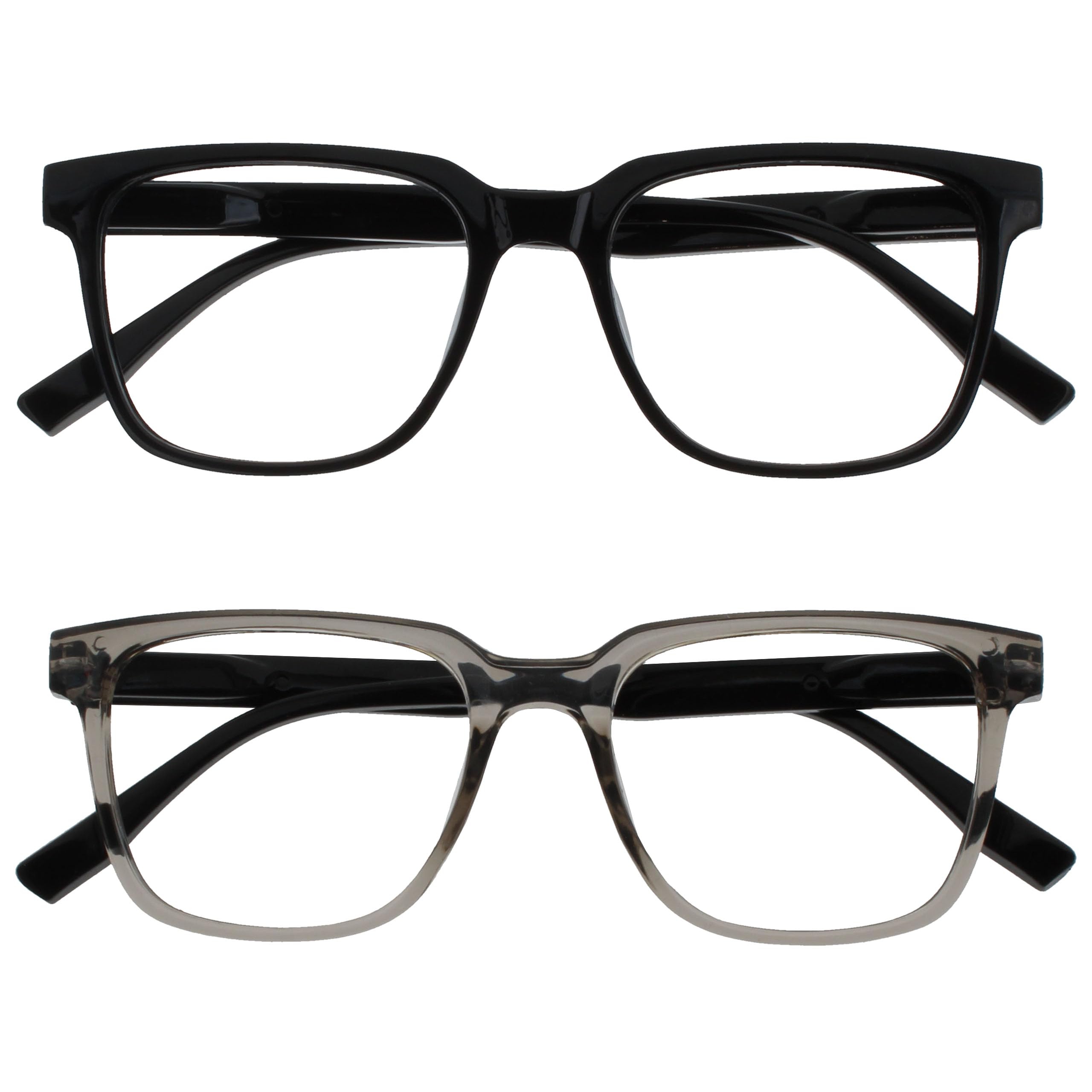 OPULIZE LEO Reading Glasses - 2 -Pack - Large Rectangular Frame - Black, Grey - Mens Womens - Spring Hinges - RR55-17 - +2.00
