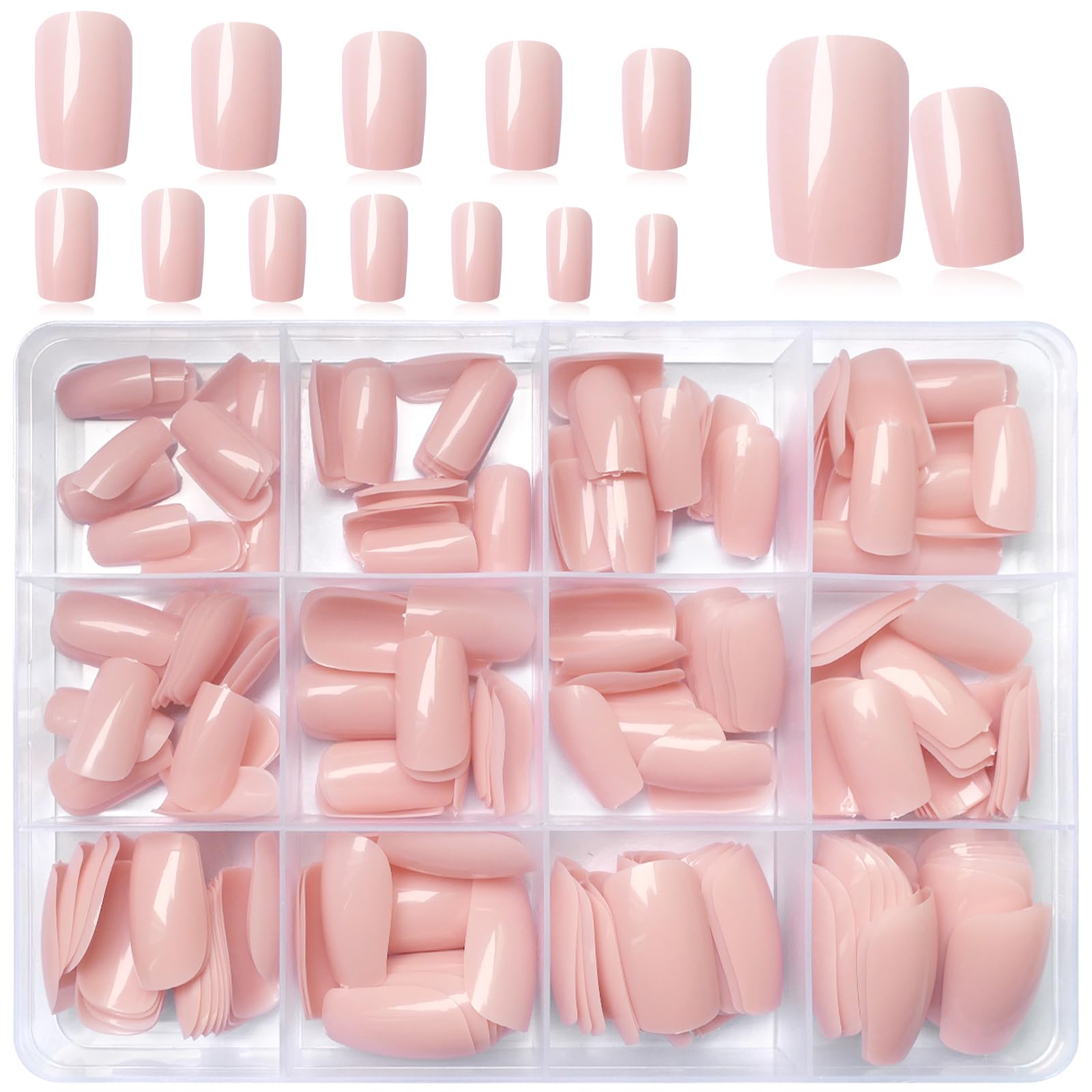 LoveOurHome 240pc Nude Press on Nails Medium Square Fake Nails Press ons Square Nail Tips Gel False Nails Colored Presson Artificial Fingernails & Glue Adhesive Tabs Women Girls Manicure Decor - Image 6