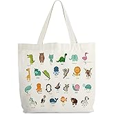 Animals Alphabets Canvas Tote Bag for Women, ABC Letters Learning Tote, Cute Animal Gift Bag, Library Book Bag, Teacher Tote Bags for Books, Shoulder Bag Gifts for Animal Lovers -11