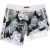 SURF CUZ Mens Swim Trunks with Compression Liner 5" Swimming Trunks 5 Inch Retro Swim Shorts with Zipper Pockets