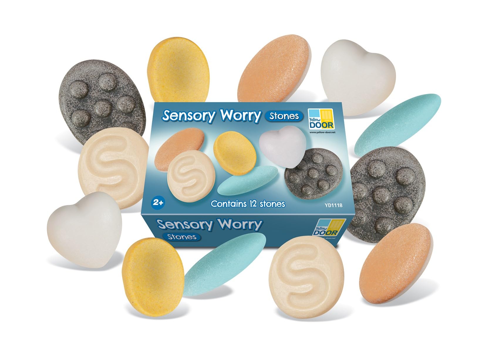Yellow Door Sensory Worry Stones | Set of 12 (2 of Each) Mindful Play Stones | Calming Fidget Toy for Kids Age 2 3 4 5 | Early Educational Wellbeing |Self-Regulation | Path to Calm | Relieve Anxiety