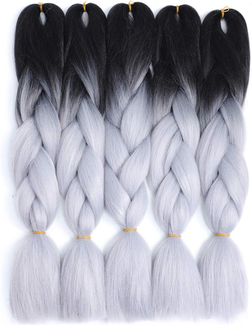 Celie 10packs 26inch Pre Stretched Ombre Braiding Hair Yaki Synthetic Hair braiding Hair extension(26inch,Tgray)