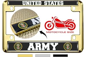 BESTLICENSEPLATEFRAMES [Officially Licensed Product] - Motorcycle Domed Custom-Made Personalized Metal License Plate Frame with US Army Design - Gold