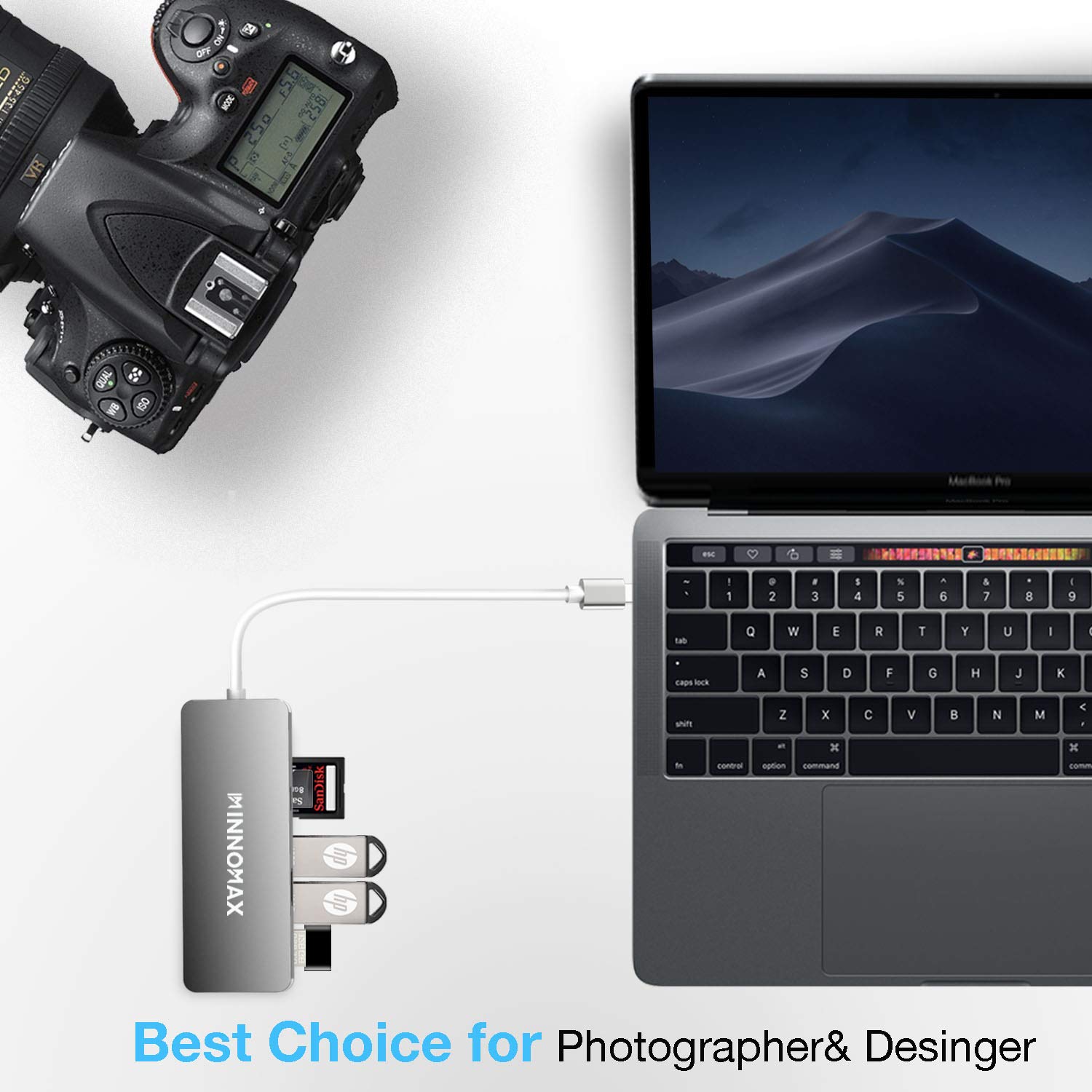 MacBook Pro USB C Adapter,Macbook Pro USB C Hub, INNOMAX MacBook USB Type C Hub（Silver) with Mini SD Card Reader, SD Card Reader, 3 USB 3.0 Ports for 2016, 2017 MacBook PRO,Chromebook Pixel, and more