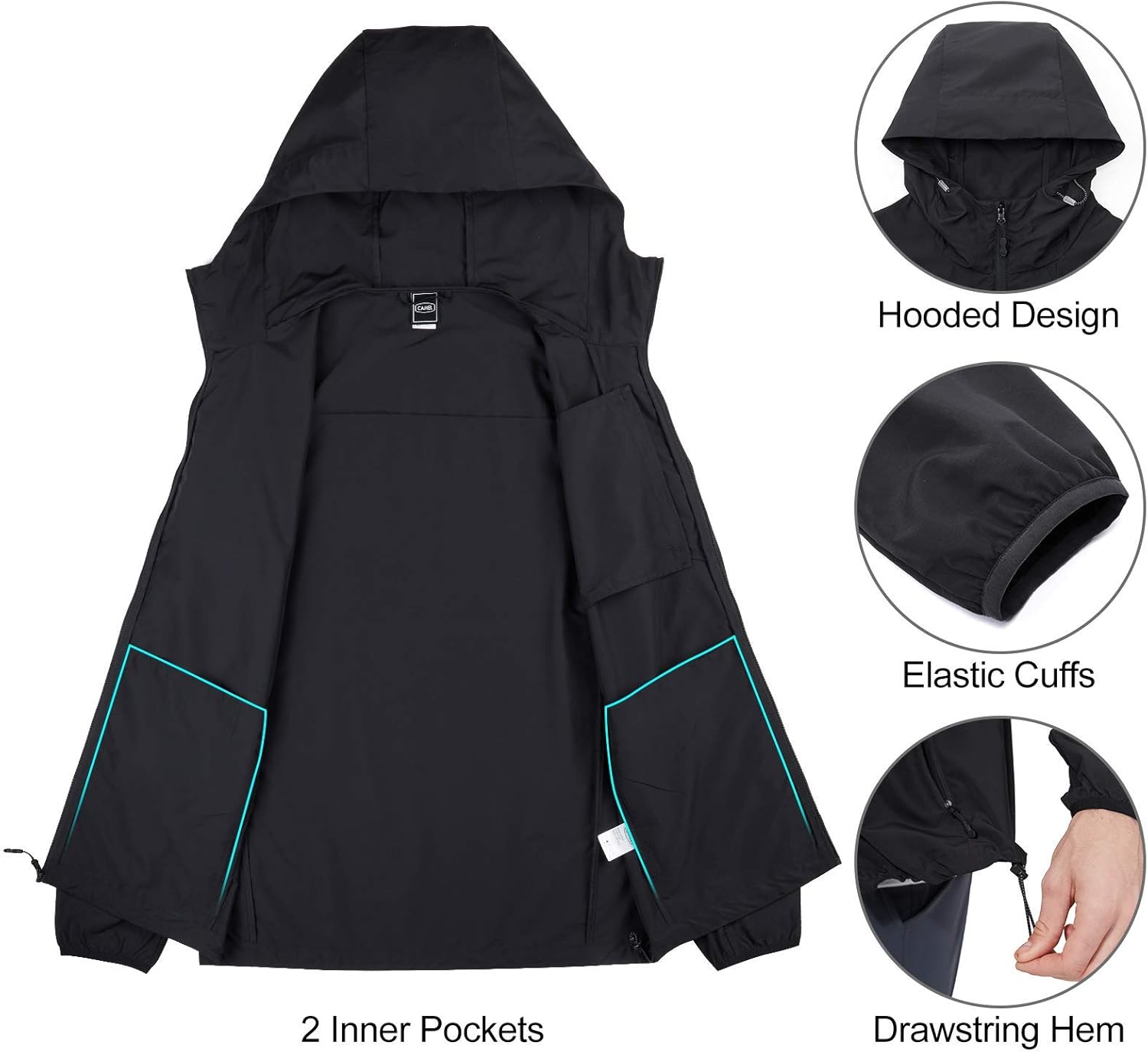 CAMEL Men's Jackets Running Lightweight Upf 50+ Sun Protective Hoodie Quick Dry Packable Sunblock Golf Jackets: Clothing