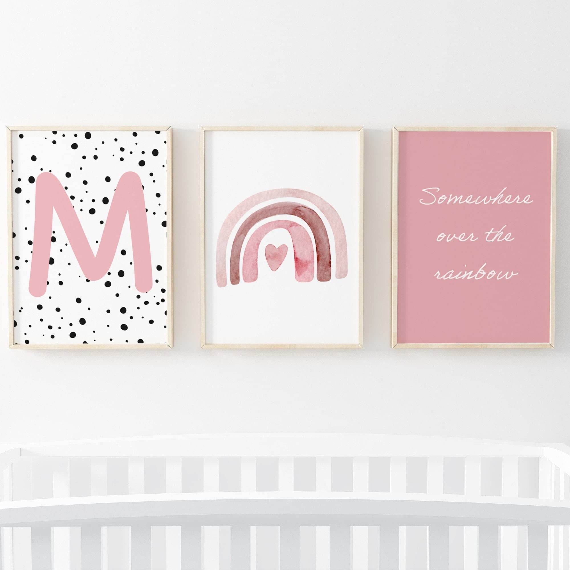 Pompom Prints® Set of 3 Girls bedroom Prints, Rainbow Nursery Prints, Scandi Boho Style Nursery Decor, Playroom Prints [Picture frames not included] (A4, M)