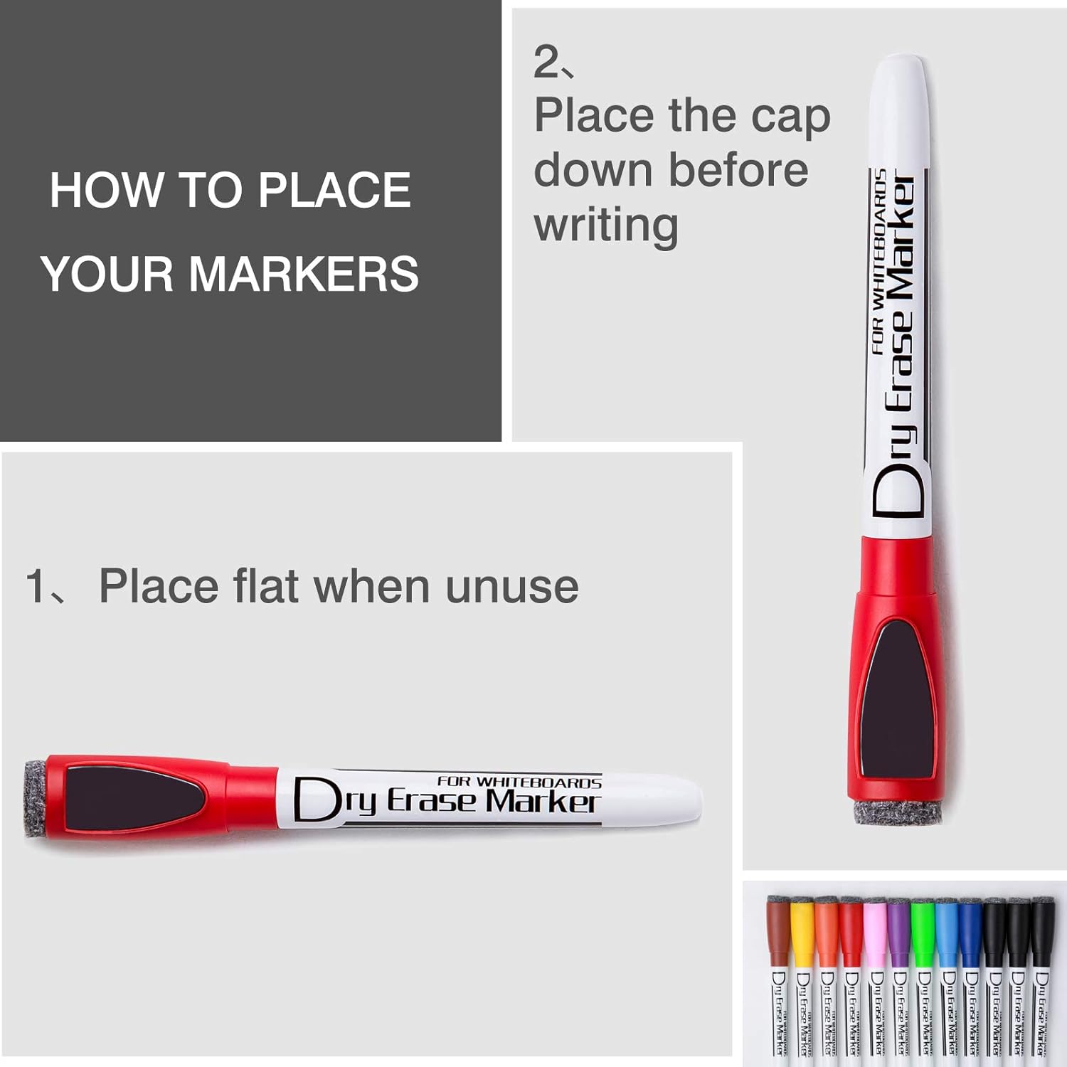 Volcanics Magnetic Dry Wipe Pens Dry Erase Markers Low Odor Fine Tip Whiteboard Pens Pack of 12,10 Colors - Image 5