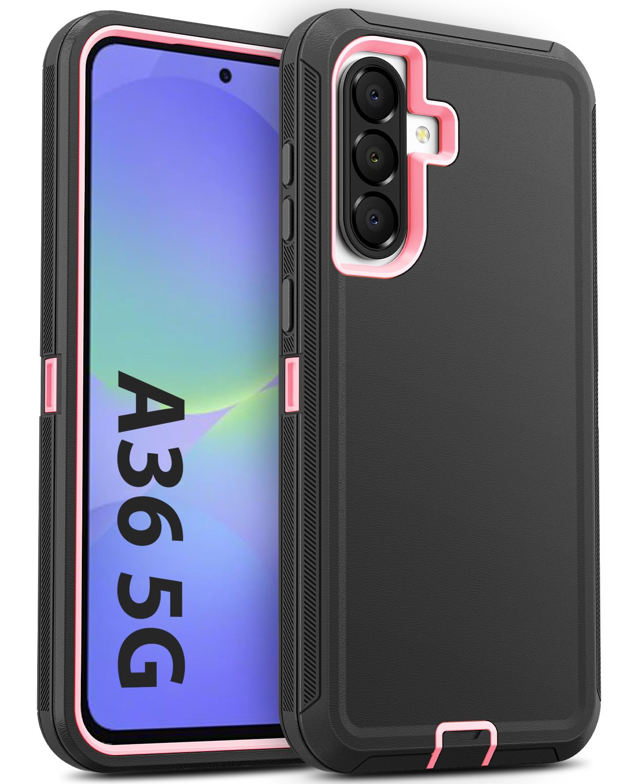 Jelanry Case for Samsung Galaxy A36 5G, Heavy Duty & Rugged Protective Dual-Layer Shockproof Drop Protection w/Port Anti-Dust/Scratch Phone Cases Bumper Back Cover for Samsung A36 6.7″, Black/Pink