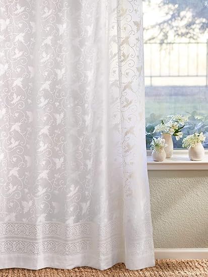 Amazon Com Saffron Marigold Ivy Lace Sheer White Curtains
