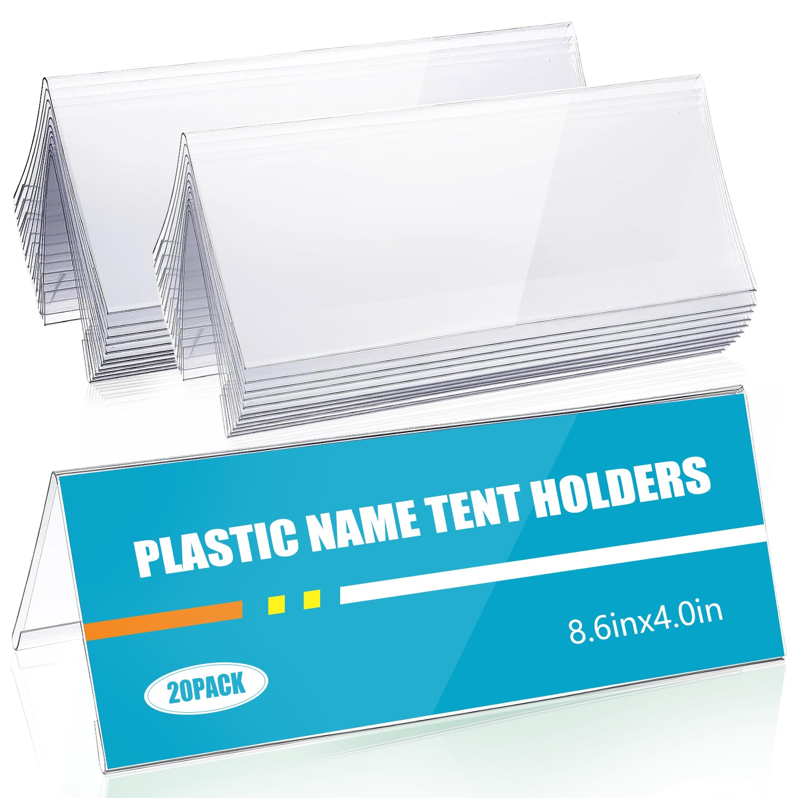 Photo 1 of 20 PCS Clear Table Card Holders 8.6" x 4" Acrylic Name Plates for Desks Table Tents Name Tents Table Name Cards Clear Office Desk Accessories Business Conference Meeting Room School Display Stand (20)