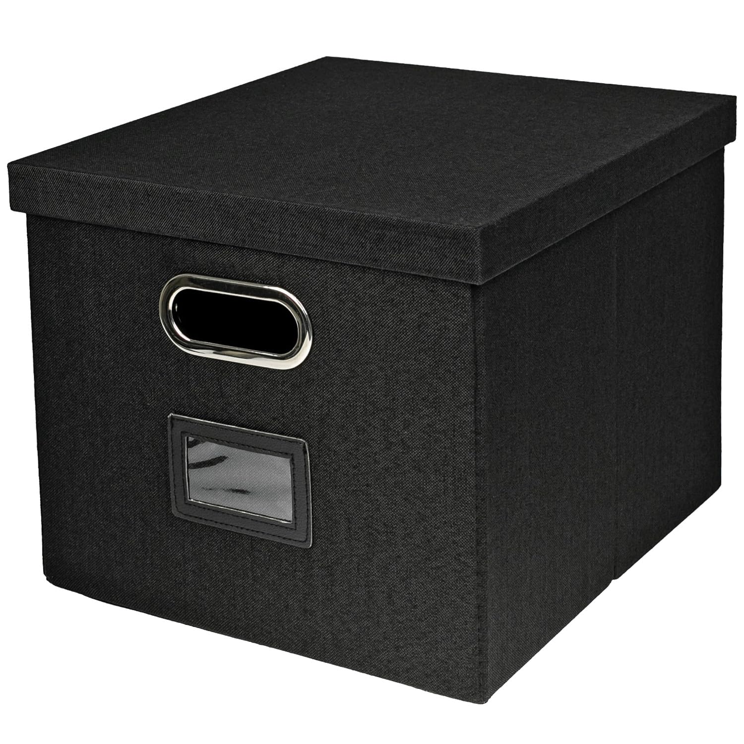 HMF Storage box with lid for DIN A4 hanging files | Suitable for Kallax | 33 x 37.5 x 28 cm | Black