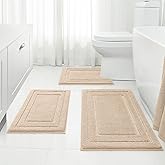 HOMEIDEAS Bathroom Rugs Sets 3 Piece, Super Soft and Absorbent Non Slip Microfiber Toilet Bath Mat with U-Shaped (Beige)