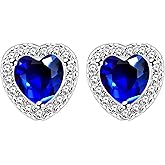 Tobestu White Gold Plated Heart-Shape Cubic Zirconia Stud Earrings Crystal Love Heart Halo Post Studs Earrings Set