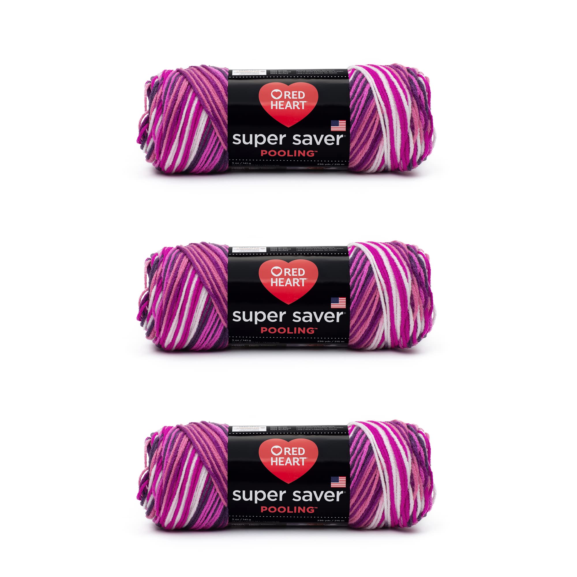 Red Heart Super Saver Yarn, 3 Pack, Berry 3 Count