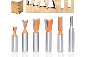 Akylin 6Pcs Dovetail Router Bits Set 1/2" Shank, 7°&14°Dovetail Jigs for Composition Material Drawers and Boxes Jointing,Groo