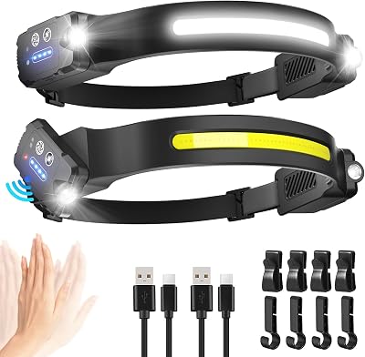 Demlaies Head Torch Rechargeable 2 Pack 28H 300° Wide Beam IPX6