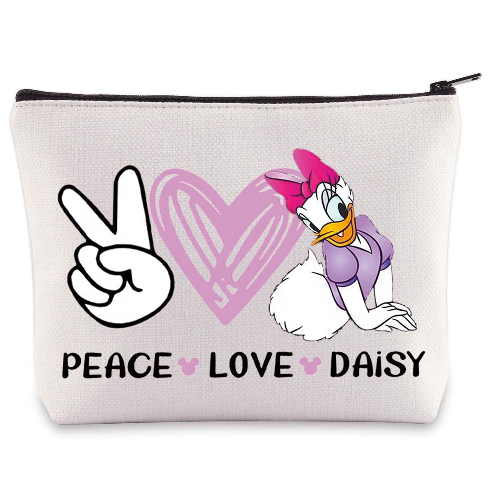 WZMPA Daisy Cosmetic Bag Duck Lover Gifts Peace Love Daisy Makeup Zipper Pouch Bag Cartoon Merchandise, Love Daisy, Cosmetic Bag