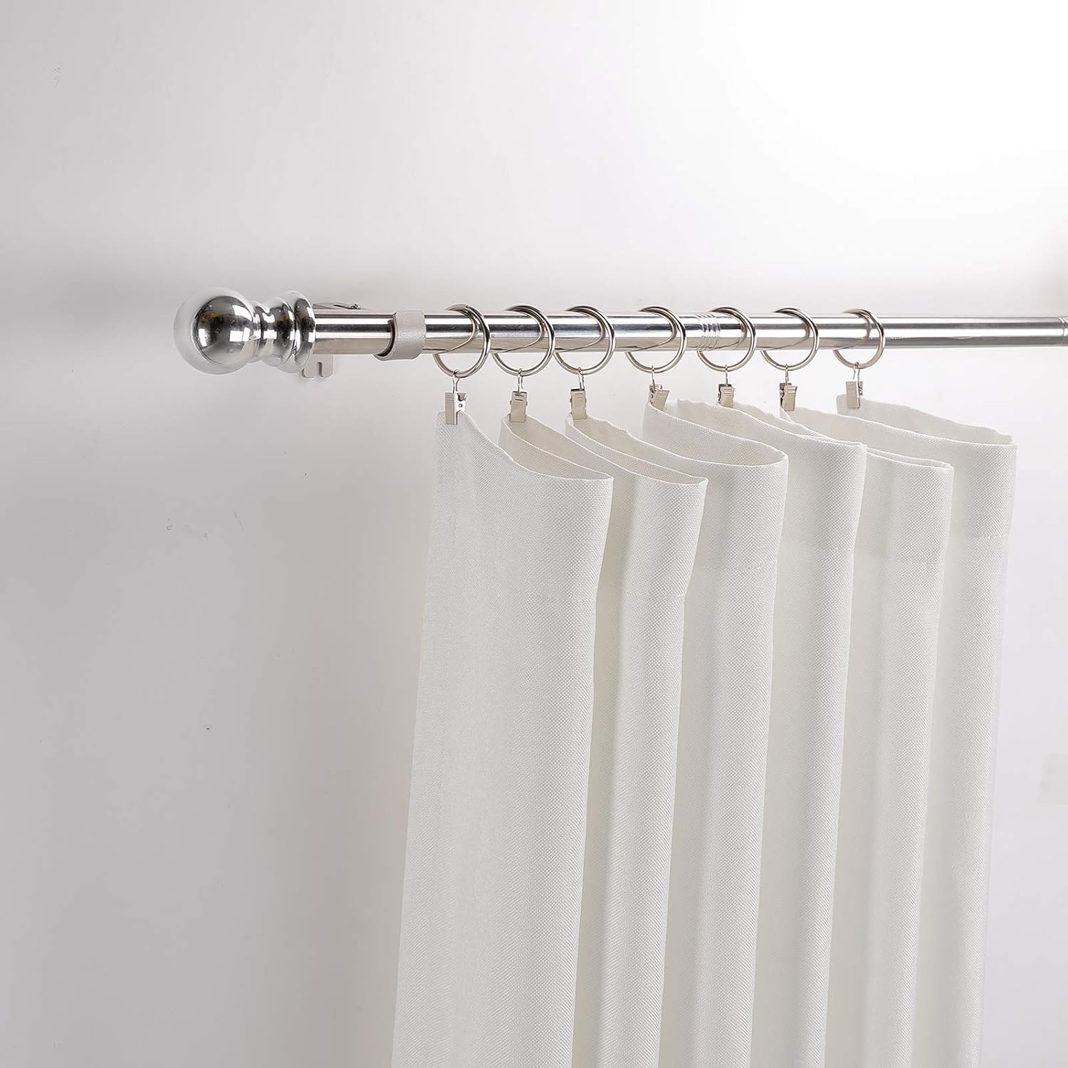 Wefaith Single Curtain Rods - 1’’Diameter Curtain Pole for Windows 30-87’’Heavy-Duty Adjustable Window Rod with Brackets and Classic Round Finials for Bedroom Kitchen Silver: Home & Kitchen