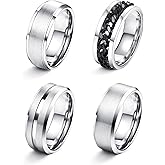 YADOCA Stainless Steel Rings for Mens Wedding Band Silver Black Fidget Ring Anxiety Relief Simple Engagement Promise Wedding Rings for Men and Women