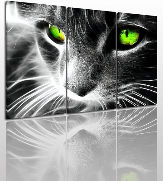 Amazon Com Gray Green Cat Canvas Wall Art Painting Modern Design