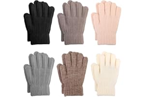 QKURT 6 Pairs Kids Winter Knitted Gloves, Magic Full Finger Stretchy Warm Gloves for Boys & Girls, Unisex, Ages 6-10 Years