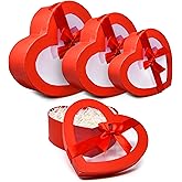 Gift Boutique Valentine Heart Shaped Gift Boxes 3 Pack Red Hearts Treat Box with Window & Bows on Lids Nesting Cardboard Cookie Box for Gift Decorative Present Packaging
