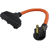 AC WORKS [TT30W515] 10/3 TT-30P RV/Generator 30Amp Plug to Tri-Outlets 5-15R Adapter (Flexible Tri-Outlet)
