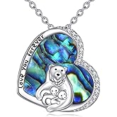 JBAERD Mama Bear Necklace Sterling Silver Polar Bear Heart Pendant Cute Animal Jewelry Gifts for Women Mom
