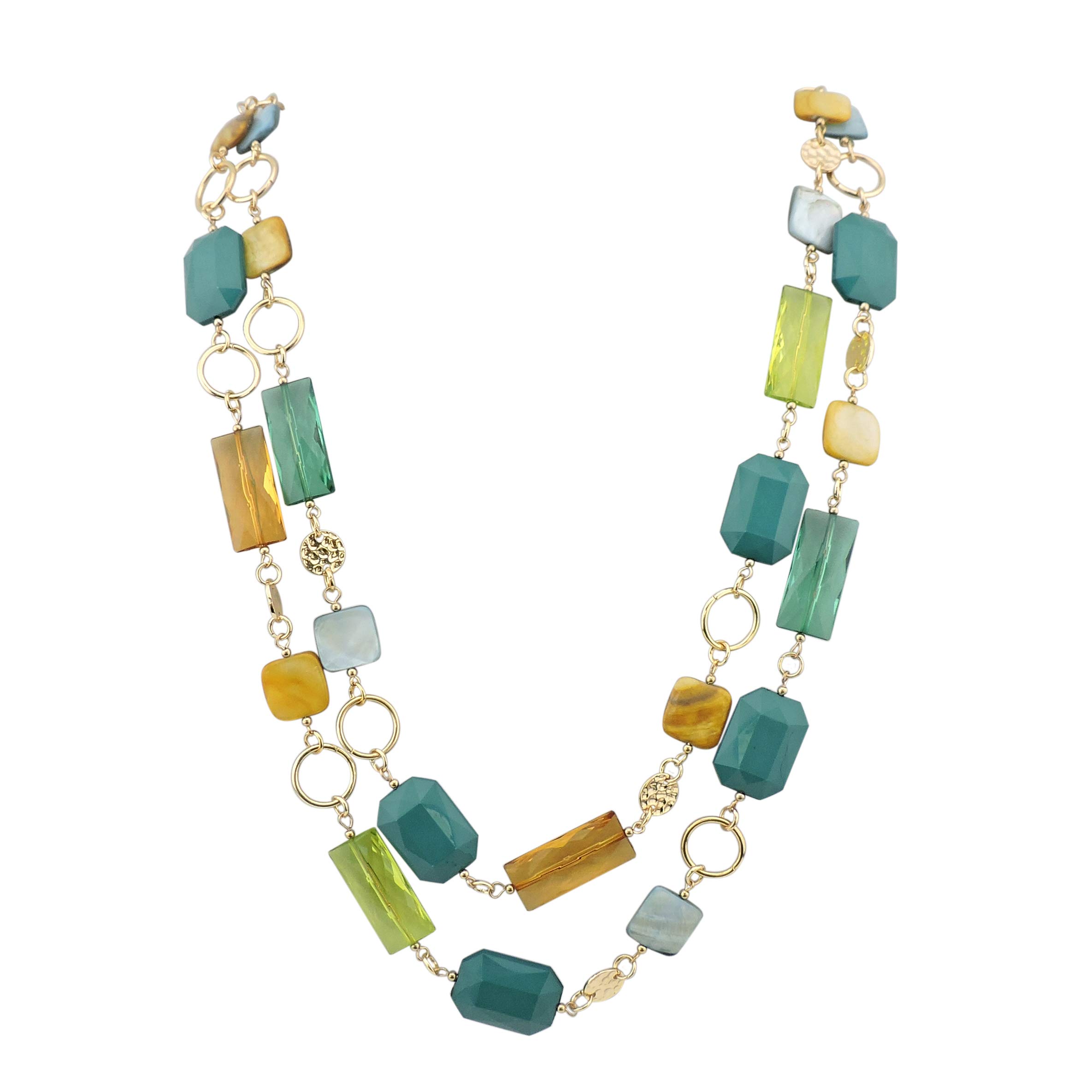 BOCAR 2 Long Fashion Strand Chain Statement Beaded Women 36" Necklace Earrings Set (NK-10468)